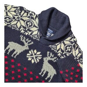 GANT Boys 13-14 Years Nordic Reindeer Lambswool Shawl Collar Christmas Sweater